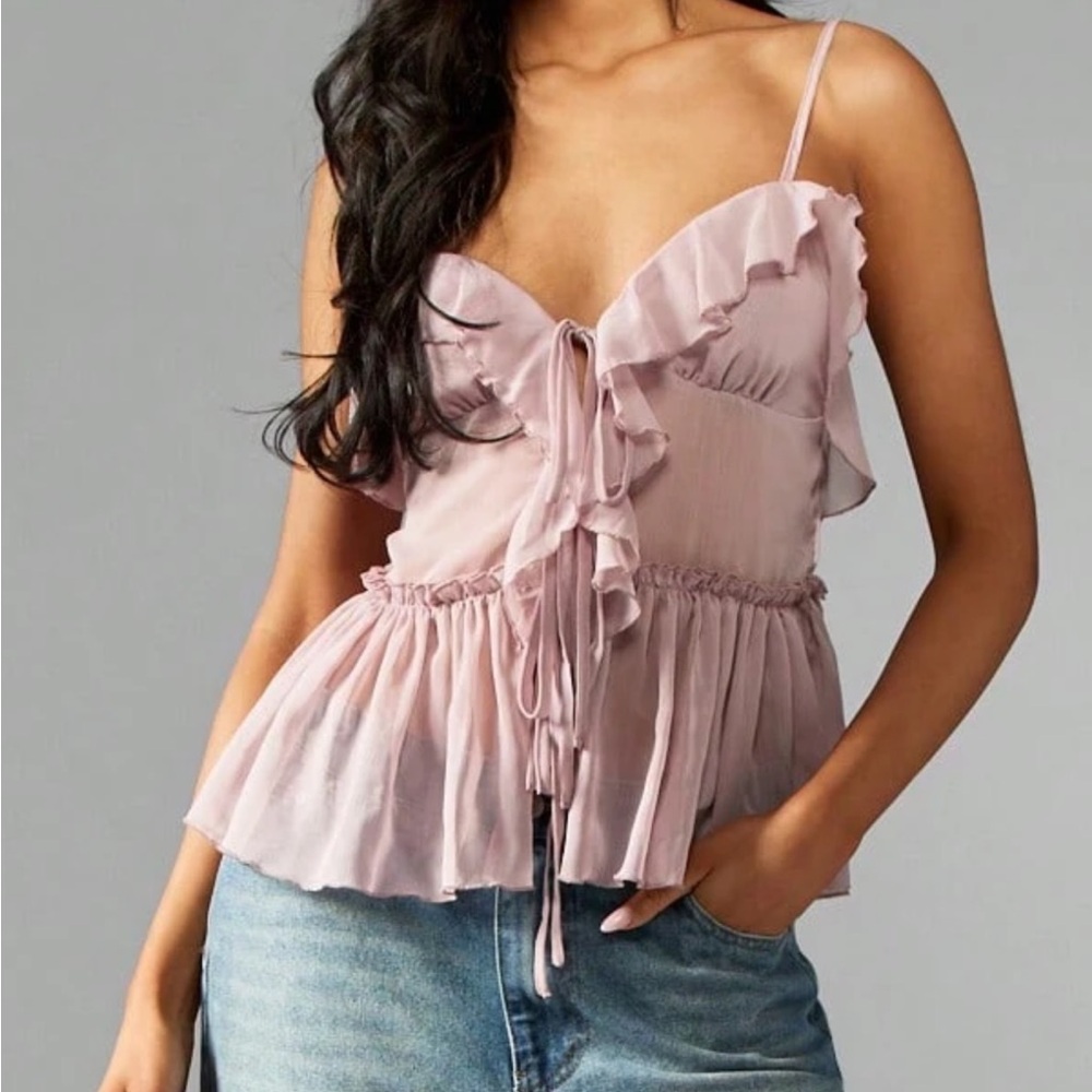 MISSGUIDED Flowy Ruffle Trim Chiffon Babydoll Peplum Sleeveless Tank Top M NWT - Picture 2 of 7
